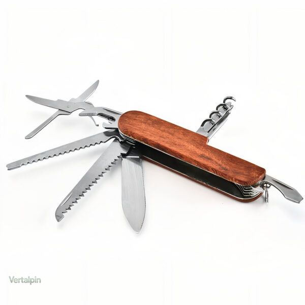 Couteau suisse compact en bois, essentiel pour la nature