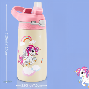 Gourde 400ml inox pour enfants, motif licorne coloré