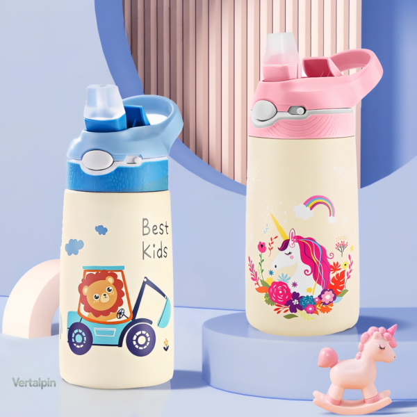 Gourde de randonnée inox pour enfants, thème licorne