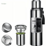Gourde randonnée inox, capacité d'un litre, pratique à transporter