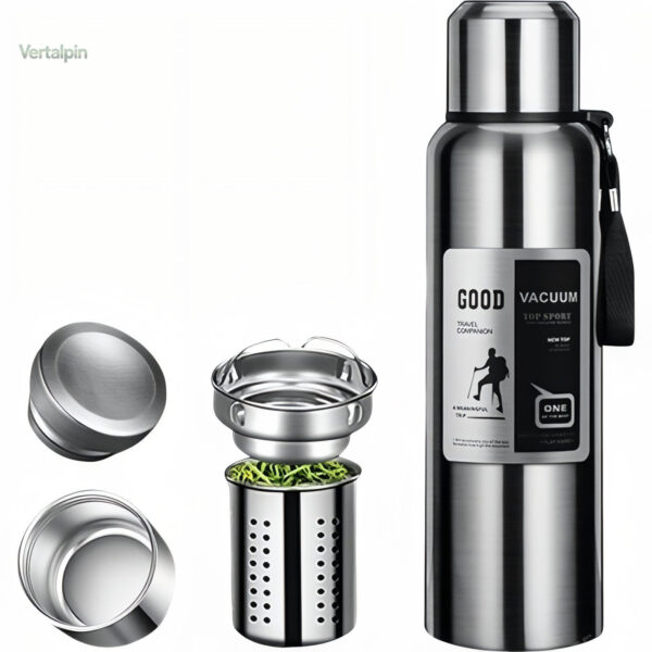 Gourde randonnée inox, capacité d'un litre, pratique à transporter