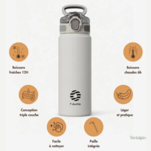 Gourde isotherme compacte avec paille pour les boissons froides