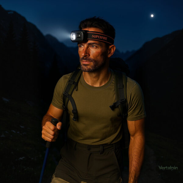 Lampe Frontale 9 modes idéale pour le trekking en extérieur