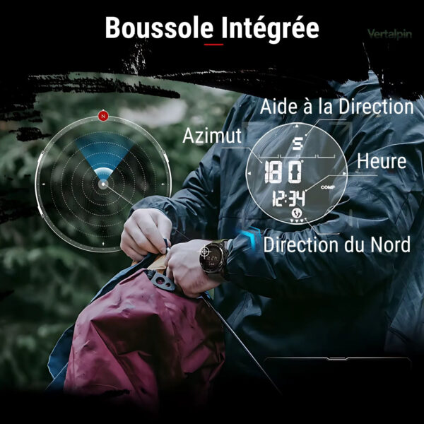Accessoire de randonnée, montre GPS avec design carbone