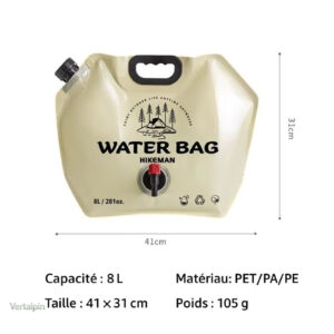 Système de poche à eau de 8L pour expéditions en plein air