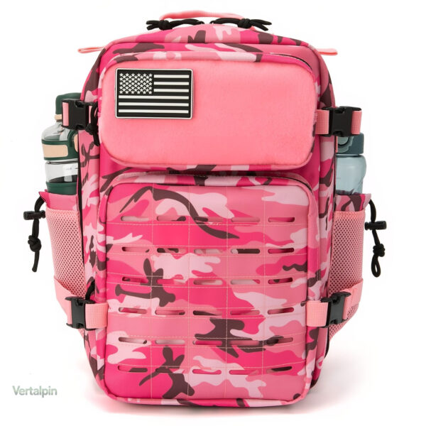 Sac à dos de randonnée rose avec design camouflage original