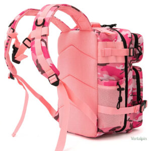 Accessoire de trekking : sac à dos rose en camouflage léger